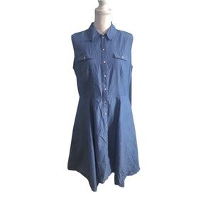 Chetta B blue Denim Chambray mother of pearl button up dress with pockets Sz 14